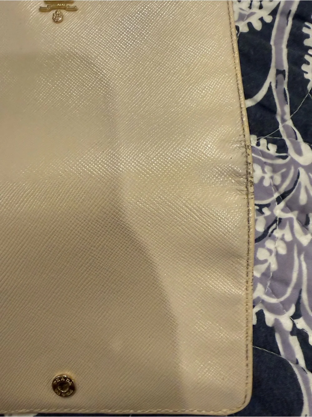 Authentic Prada Cream Saffiano Zip Around Wallet with Gold Logo